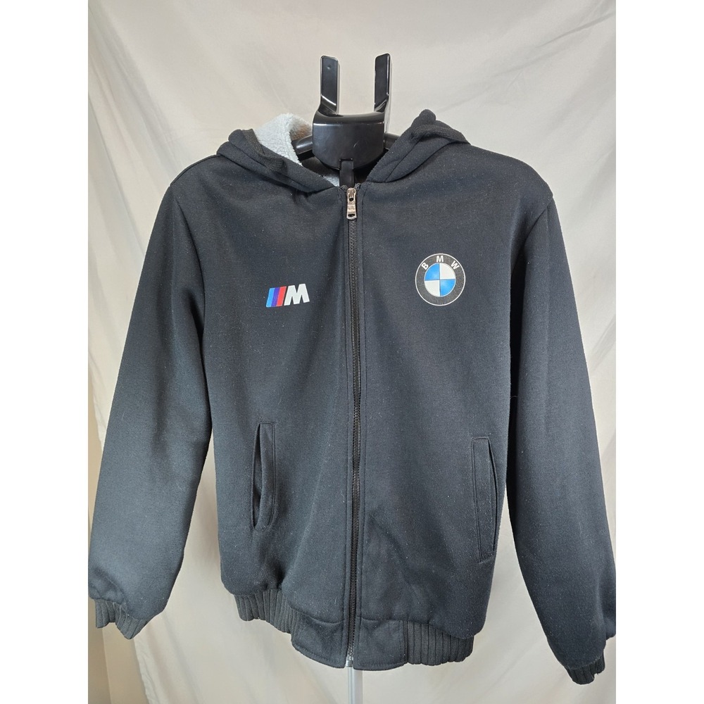 Vintage BMW Power Jacket Zip Front Varsity Sweatshirt Hoodie Garage Patches M